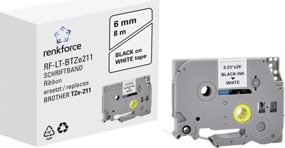 Schriftband Renkforce RF-LT-BTZe211 Kompatibel ersetzt Brother TZe-211 6 mm Bandfarbe: Weiß Schriftfarbe: Schwarz 8 m (RF-6027804)