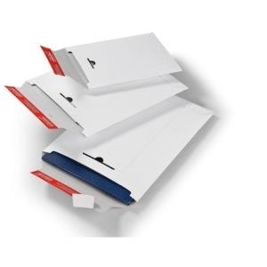 ColomPac Versandtasche mit Wiederverschluss, DIN A5 aus weißer Vollpappe, Wiederverschluss zum Retournieren - 20 Stück (CP 012.01)