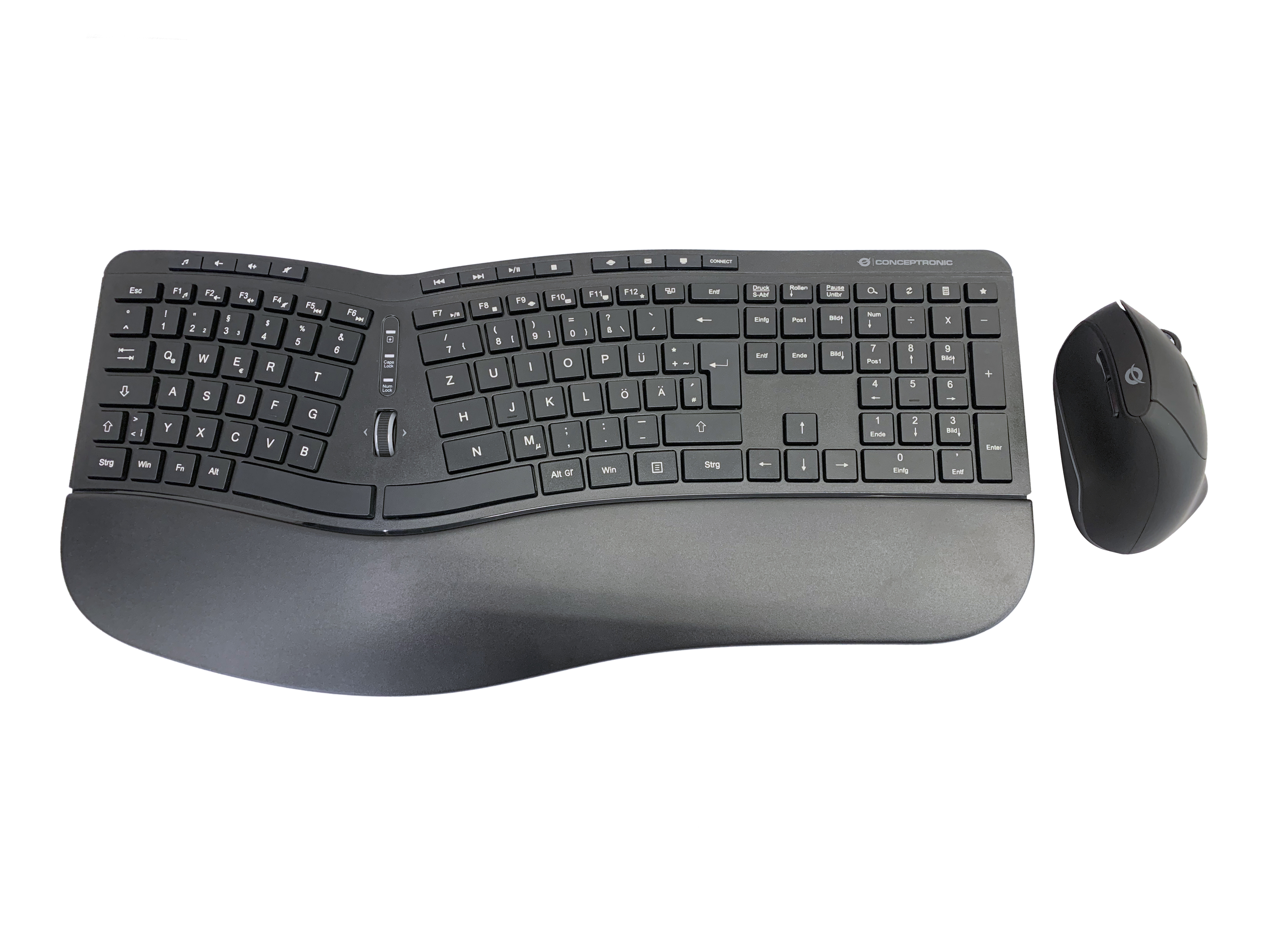 Conceptronic ORAZIO ERGO Kabelloses Set Ergonomische Tastatur & Vertikale Maus QWERTZ Schwarz