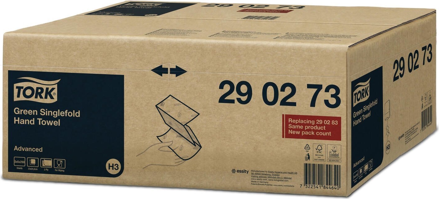 TORK Papierhandtücher H3 Advanced C&C Zick-Zack-Falzung 2-lagig 3.750 Tücher (290273)