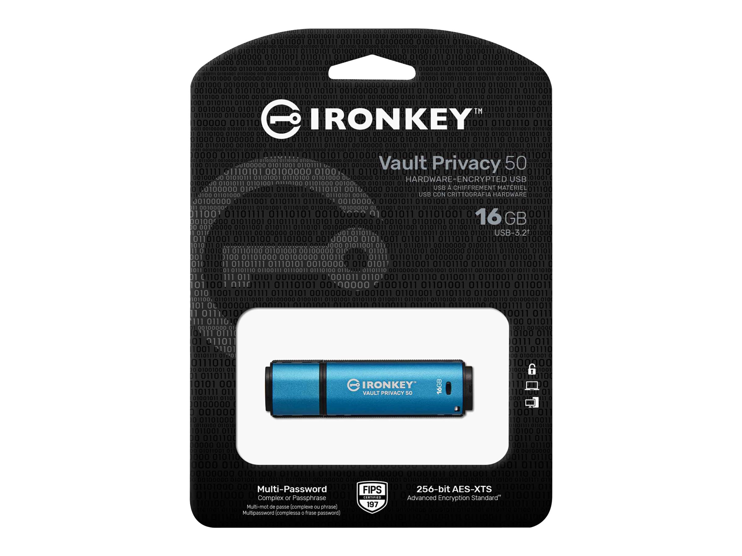 Kingston IronKey Vault Privacy 50 16 GB USB-Stick AES-256 FIPS 197 Blau