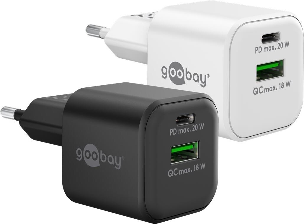 Goobay USB-C PD GaN Dual-Schnellladegerät Nano 20 W schwarz - 1x -Anschluss Power (65864)