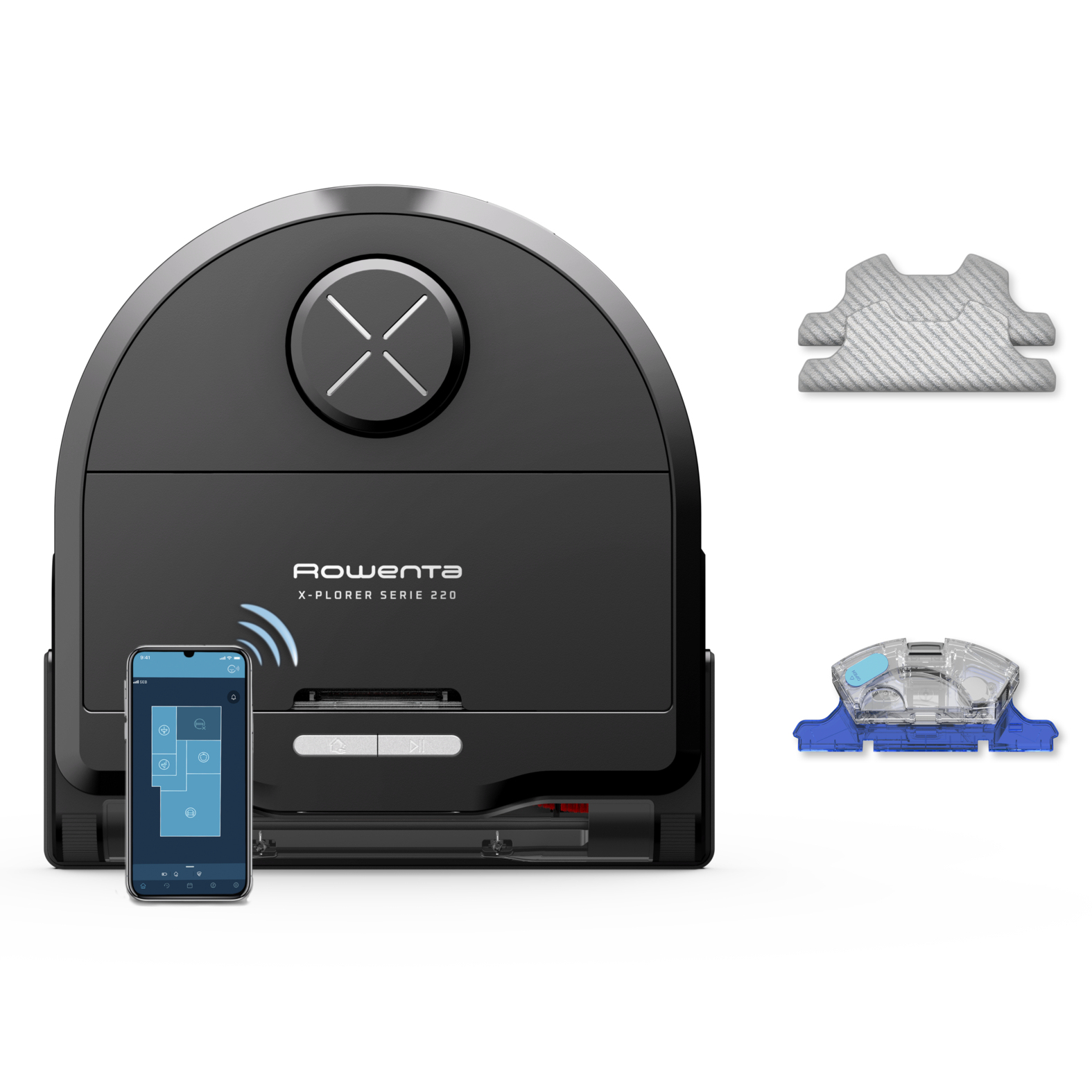 Rowenta X-Plorer Serie 220 Saugroboter RR9465WH mit Lasernavigation und Wischfunktion Schwarz