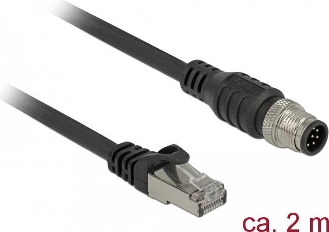 DeLOCK - Patch-Kabel - 8-polig M12 (M) bis RJ-45 (M) - 2,0m - SFTP - CAT 5e - Schwarz (84923)