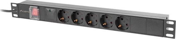 Lanberg PDU 19" LANBERG 1U 16A 2M 5X SCHUKO OUTLETS BLACK (PDU-05F-0200-BK)