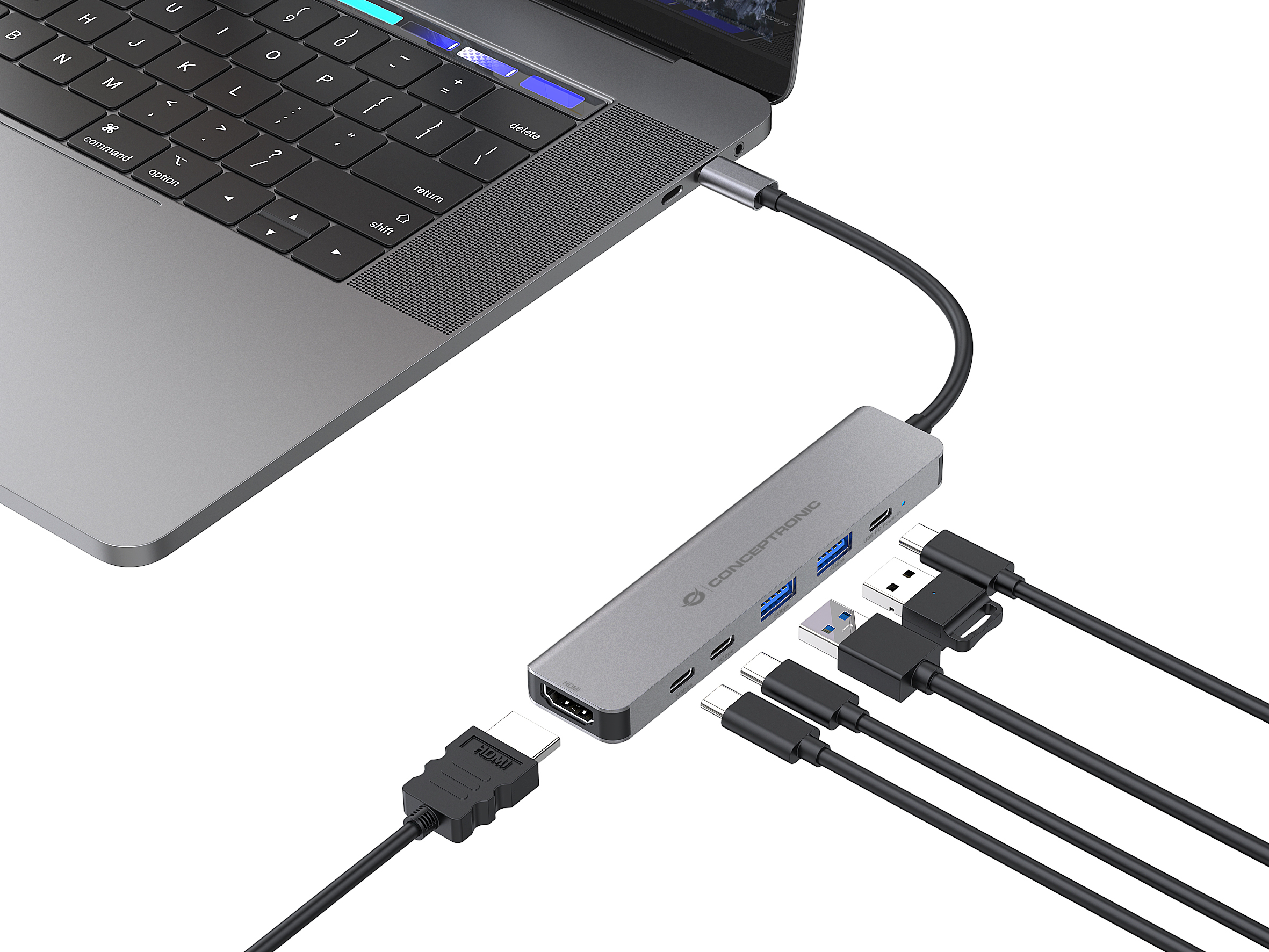 Conceptronic DONN33G 6-in-1 Dockingstation HDMI 2x USB-A 2x USB-C Silber