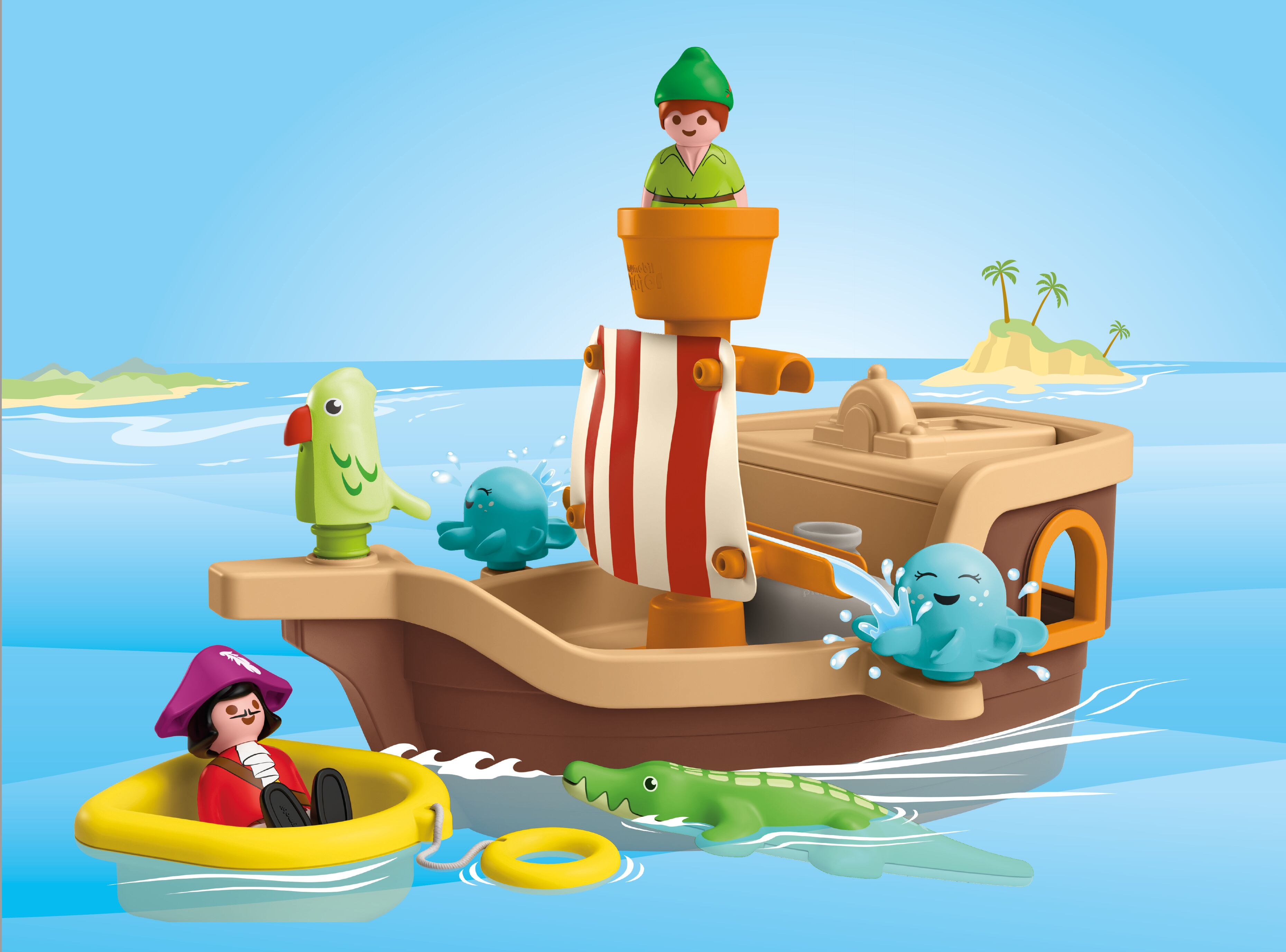 Playmobil Junior 71769 Peter Pans Piratenschiff mit Wasserspritzspaß, 40 Teile, Mehrfarbig