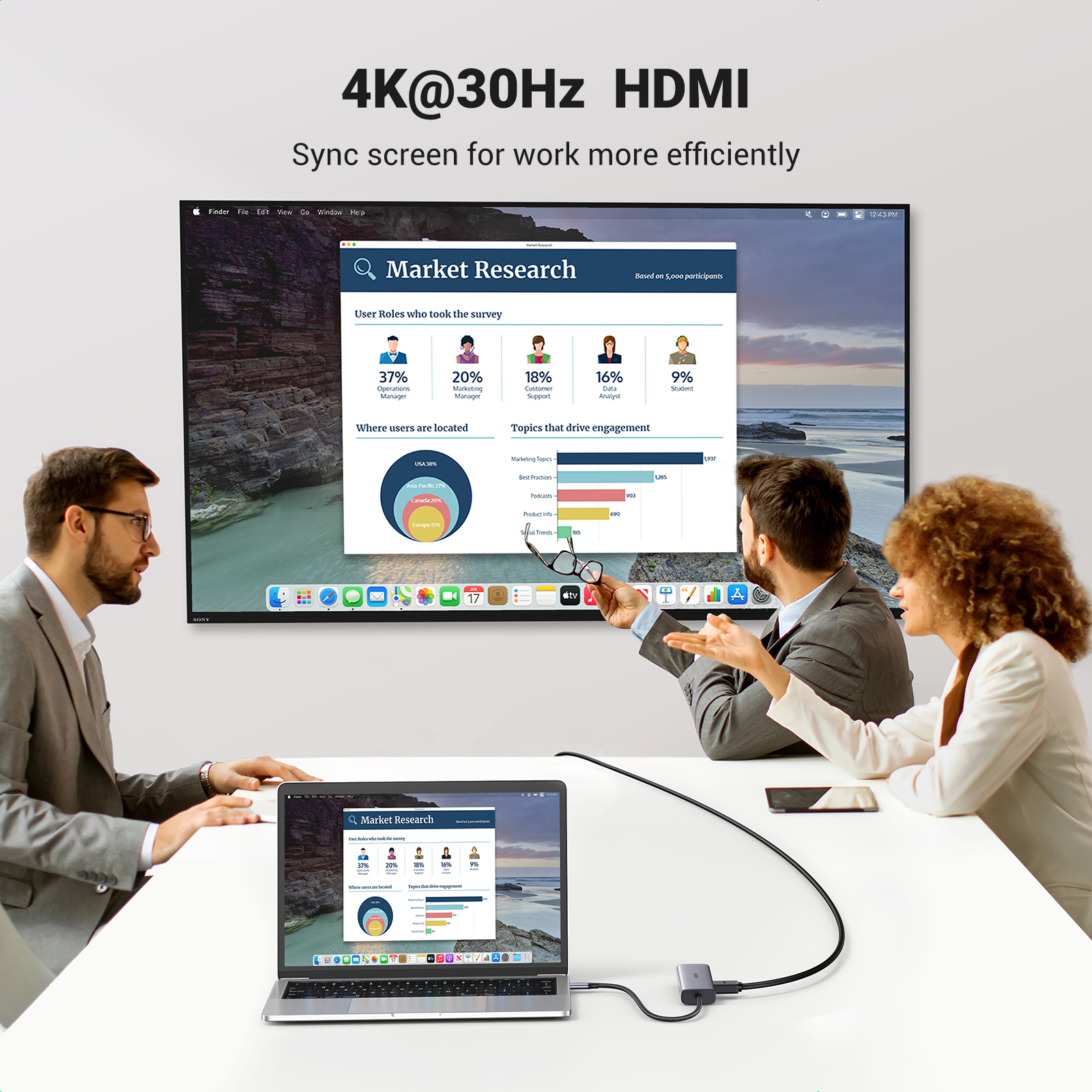 Ugreen USB-C Hub 7-in-1 HDMI Gigabit-Ethernet USB 3.0 Power Delivery Space-grau