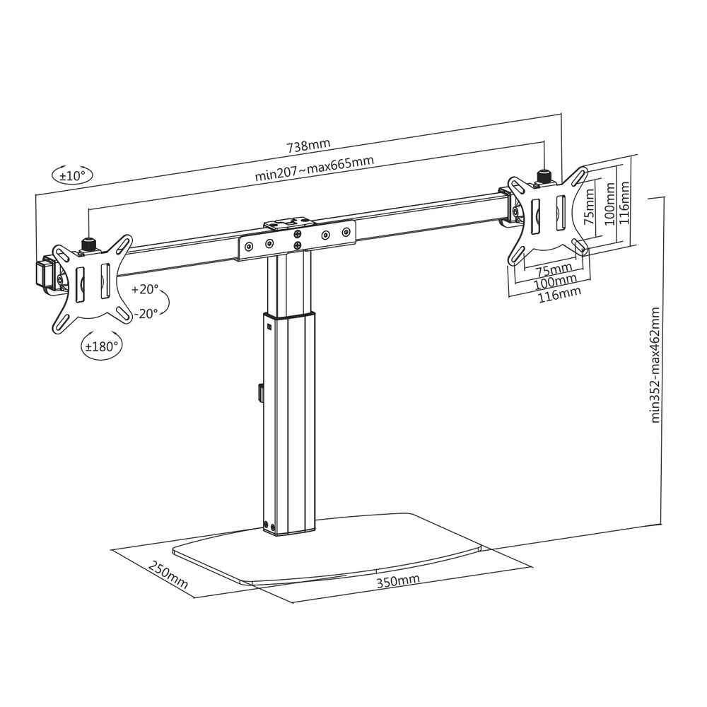 ACT AC8332 Monitor-Doppelhalterung Tisch bis 27" Freistehend Schwarz