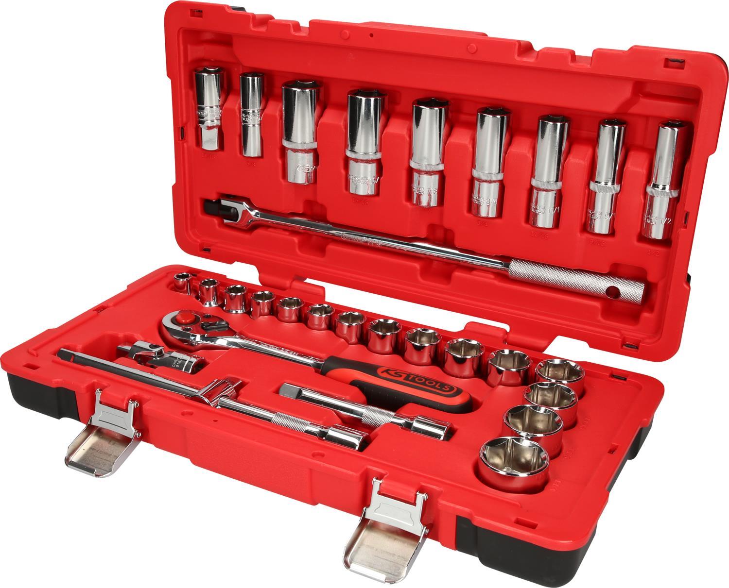 KS TOOLS Werkzeuge-Maschinen GmbH 1/2" CHROMEplus Steckschlüssel-Satz, 30-tlg (958.0630)