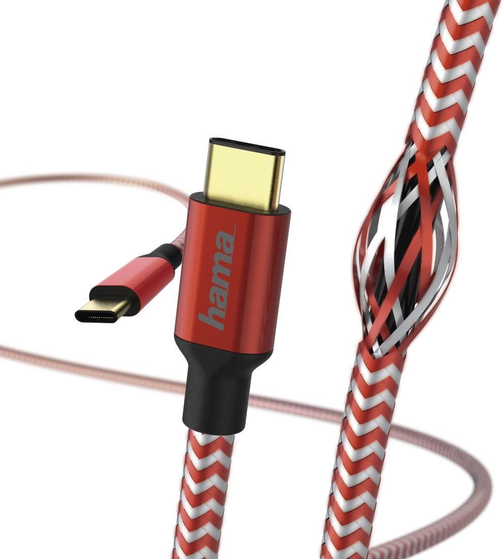 Hama Prime Line Reflective - USB-Kabel - USB-C (M) bis USB (M) - USB 2.0 - 20 V - 3 A - 1.5 m - geformt - Rot