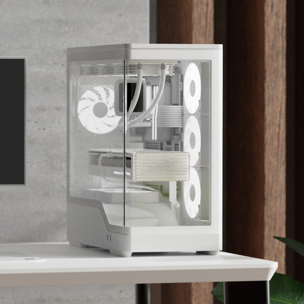 Aerocool P500A-WT Midi Tower ATX Gehärtetes Glas USB Typ-C Weiß