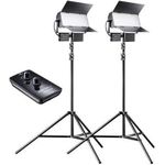 Walimex pro LED Sirius 160 Daylight 2er Set mit Stativ + Fernbedienung - 2x 65W Daylight Flächenleuchte, Studioleuchte, 2x 65 Watt 6000 Lumen, 5600K, für Foto + Video 21042 Weiß (1021042)