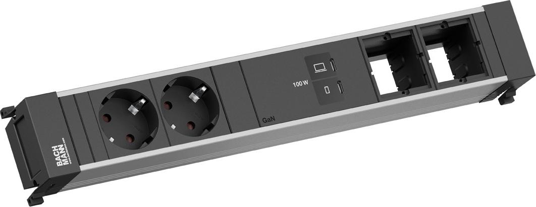 Bachmann Power Frame Steckdosenleiste 2x CEE7/3 1x USB-C/C 100W 2x CM schwarz 0,2m