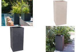 EDA Pflanzsäule VOLCANIA, Höhe: 800 mm, beige Pflanzsäule aus Kunststoff, in Kalkstein-Optik, für Innen-/ - 1 Stück (013739 BE.CA SX)