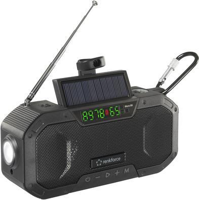 Renkforce RF-CR-300 Outdoorradio UKW, MW Bluetooth®, SD wiederaufladbar, Solarpanel, Handkurbel Schwarz (RF-5236092)