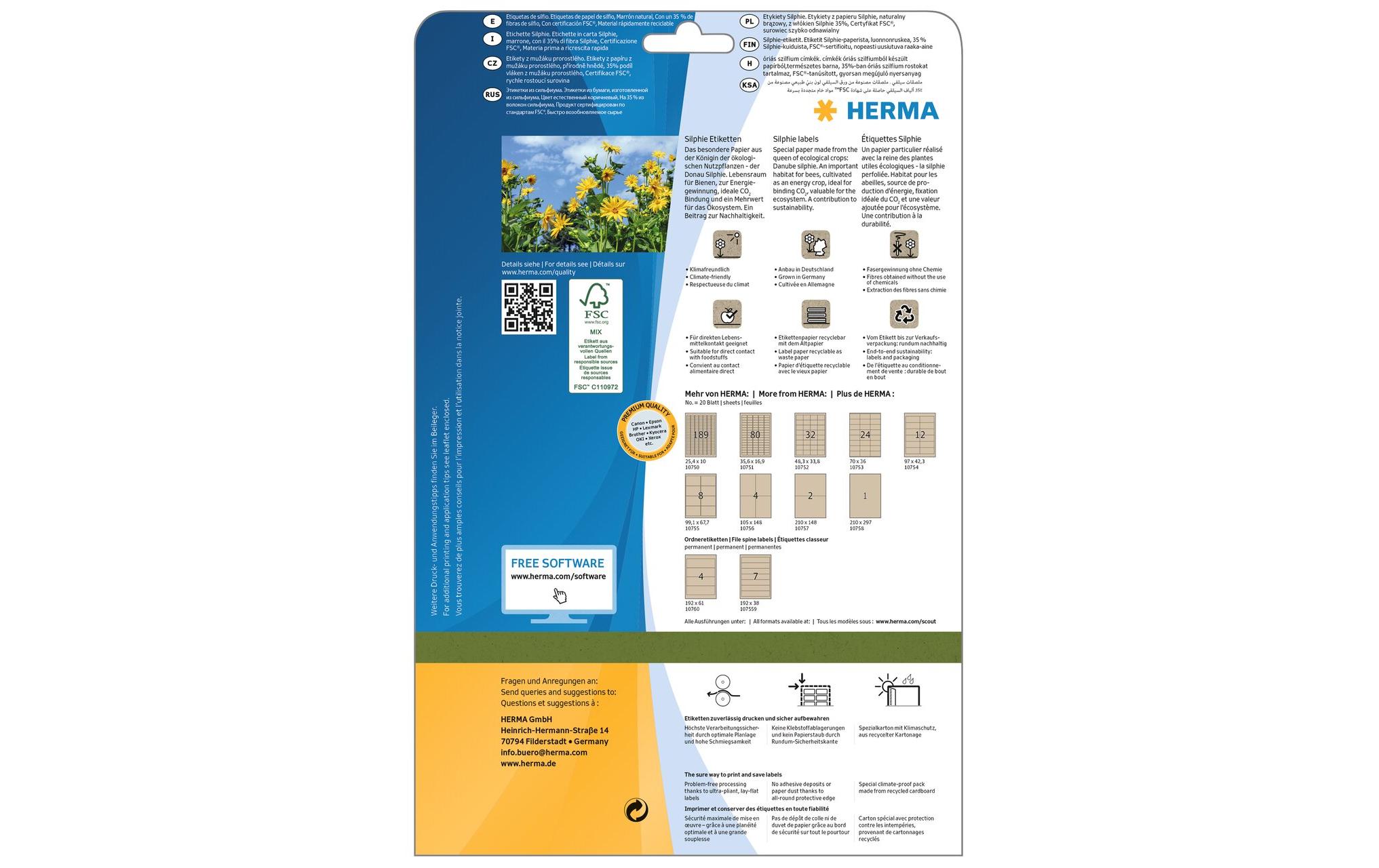 HERMA Etiketten aus Silphie-Papier 48,3 x 33,8 mm A4 Permanent Braun