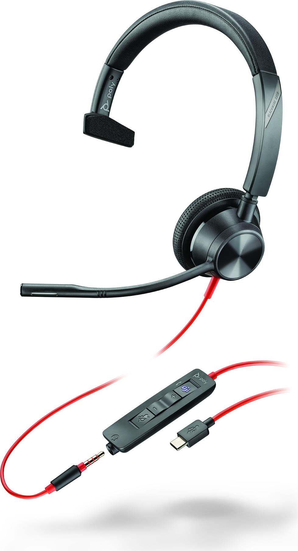 HP Poly Blackwire 3315-M Microsoft Teams Certified USB-C 3.5mm Mono Headset (76J15AA)