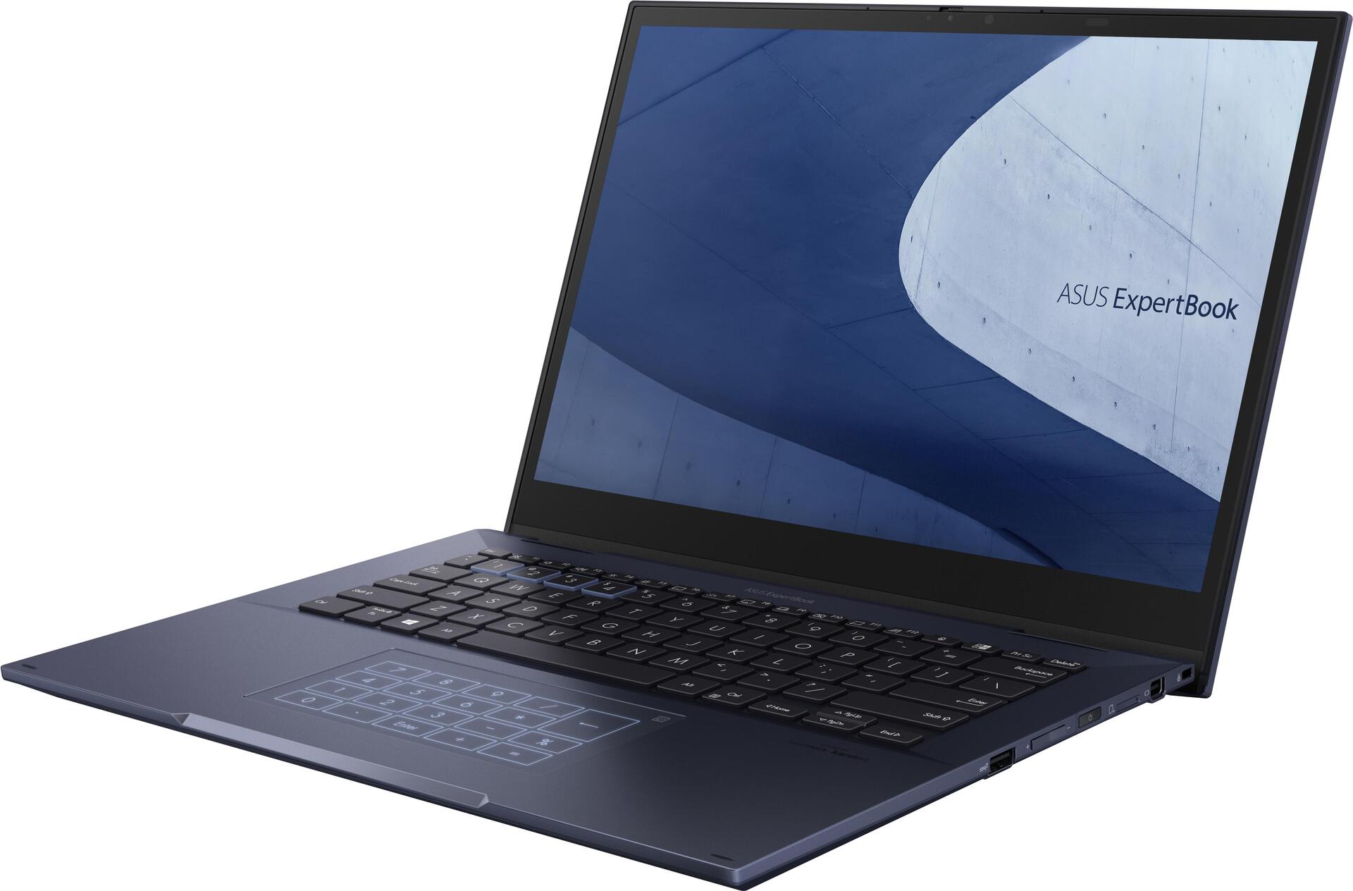 ASUS ExpertBook B7402FBA-LA0501X Intel® Core™ i7 i7-1260P Hybrid (2-in-1) 35,6 cm (14") Touchscreen WUXGA 16 GB DDR5-SDRAM 512 GB SSD Wi-Fi 6E (802.11ax) Windows 11 Pro Schwarz (90NX04V1-M00KY0)