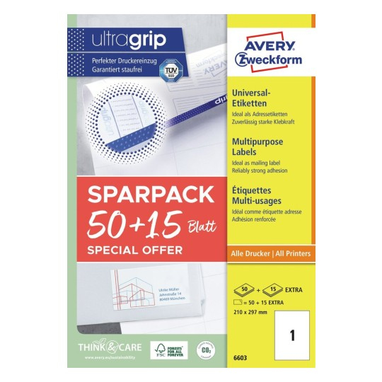 Avery Zweckform 6603 Universal-Etiketten A4 210 x 297 mm Weiß