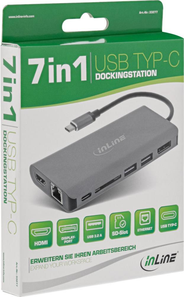 INLINE 7-in-1 USB Typ-C Dockingstation, HDMI, DisplayPort, USB 3.2, SD-Kartenleser