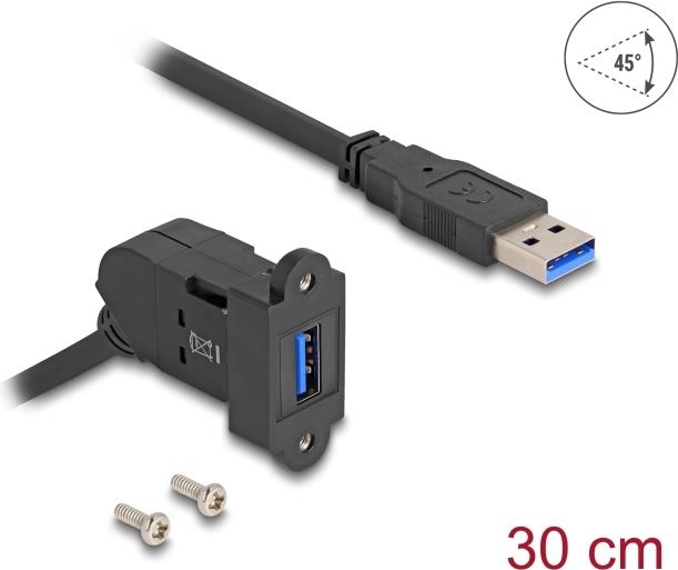 Delock USB 5 Gbps Typ-A Einbaubuchse 45° gewinkelt zu Stecker mit 30 cm Kabel (67153)