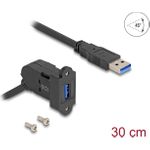 Delock USB 5 Gbps Typ-A Einbaubuchse 45° gewinkelt zu Stecker mit 30 cm Kabel (67153)
