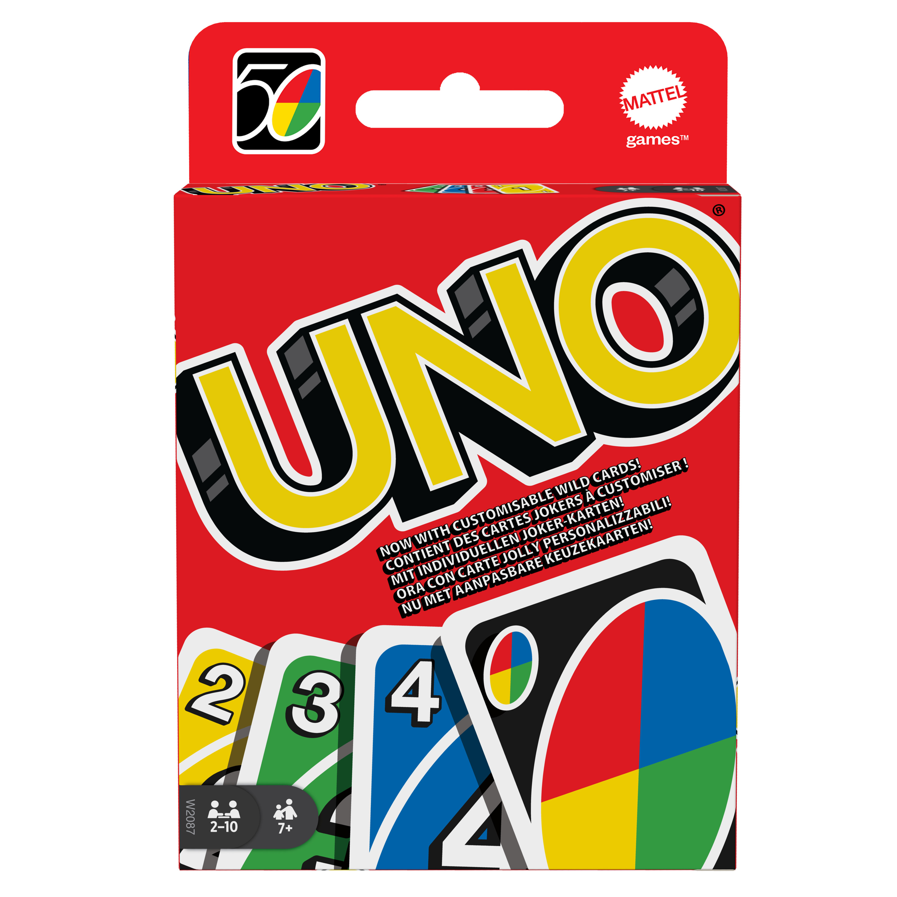 Mattel UNO Kartenspiel W2087 – Klassisches Abwurfspiel für 2–10 Spieler ab 7 Jahren