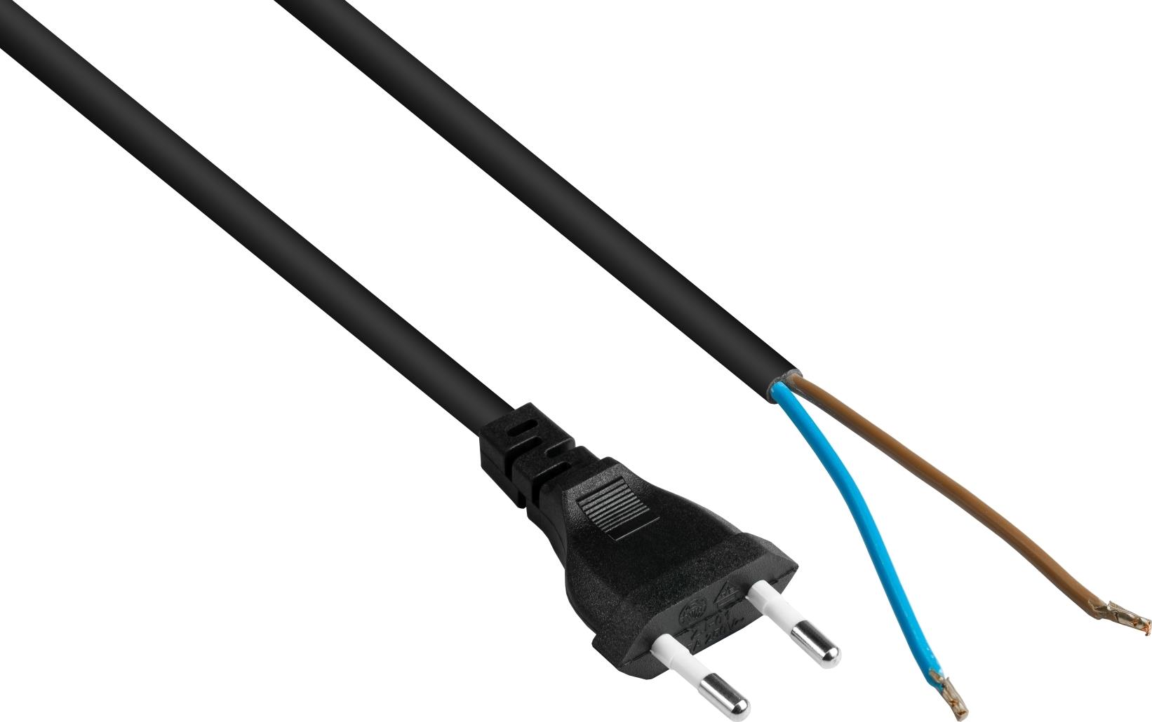 kabelmeister Euro-Netzkabel Euro-Stecker Typ C an abisolierte Enden, schwarz, 0,75 mmÂ², 5 m (SK0385-S050)