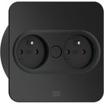 Bachmann TWIST 2 Metallische Abdeckscheibe eckig, weiß matt, ähnlich RAL 9010 30GE seidenmatt, 2xUTE Frankreich Steckdose schwarz mit erhöhtem Berührungsschutz, Zuleitung 2,0m H05VV-F3G1,5mm² schwarz mit Aderendhülsen und beigelegtem Schutzkontakt-Montagestecker (946.203)