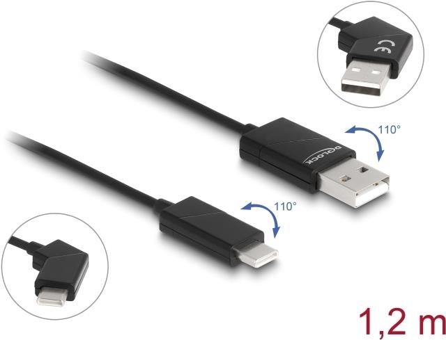 Delock USB 2.0 Kabel Typ-A Stecker zu Type-C drehbar mit Schnellladefunktion 60 (80769)