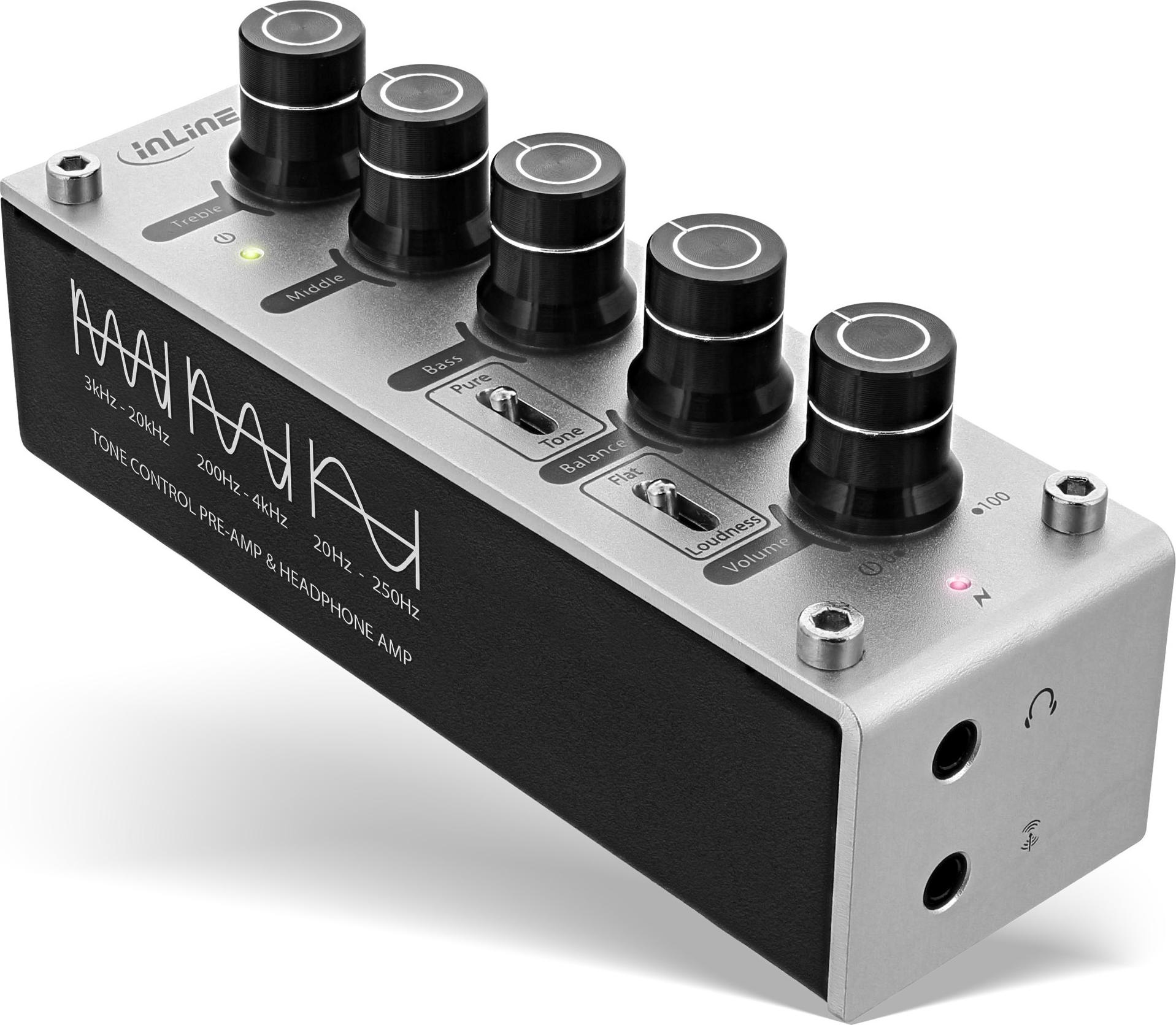 InLine AmpEQ Kopfhörer-Verstärker und Equalizer, 3-Band EQ, 3,5mm Klinke, USB powered, Silber