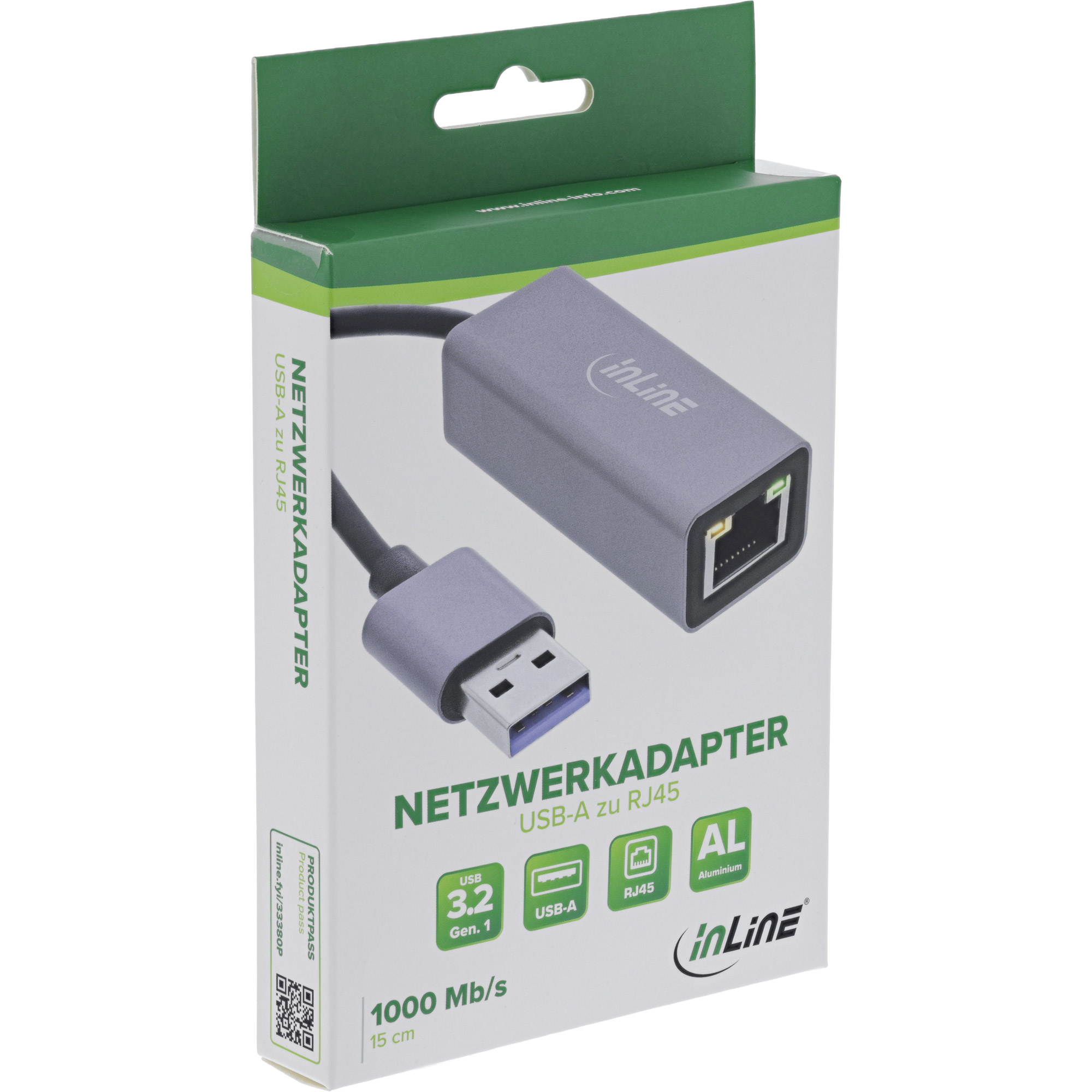 InLine 33380P Netzwerkadapter USB-A zu RJ45 Gigabit Grau