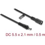 Delock DC Verlängerungskabel 5,5 x 2,1 mm Stecker zu Buchse mit Bajonettverschluss 18 AWG, 0,5 m schwarz (67388)