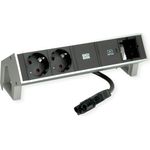 Bachmann DESK2 Steckdosenleiste INOX mit erhöhtem Berührungsschutz 2xSchutzkontaktsteckdosen schwarz 1xUSB C 30W Charger 1xCustom Modul leer Zuleitung 0,2m H05VV-F3G1,5mm² schwarz mit GST18i3 Stecker inkl. Haltewinkel Logo verpackt im Karton (902.905)