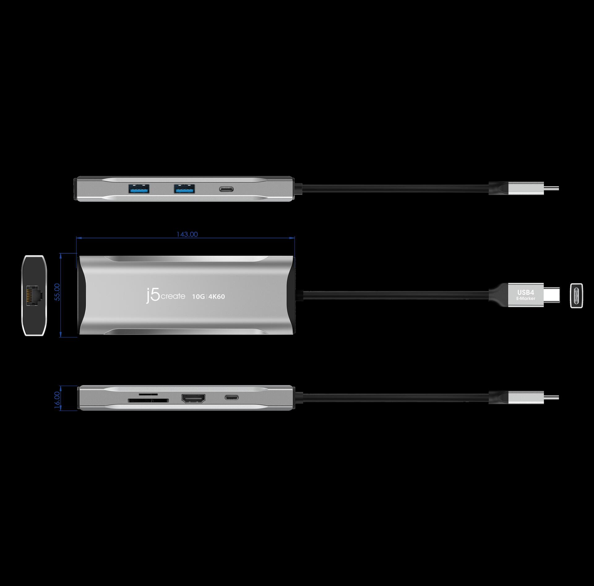 j5create JCD393-N 4K60 Elite USB-C 10 Gbps Mini-Dock Space Grey