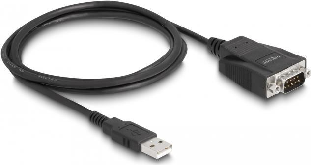 Delock Adapter USB 2.0 Typ-A Stecker zu 1 x Seriell RS-232 D-Sub 9 Stecker mit Schrauben und Muttern ESD Überspannungsschutz (64222)