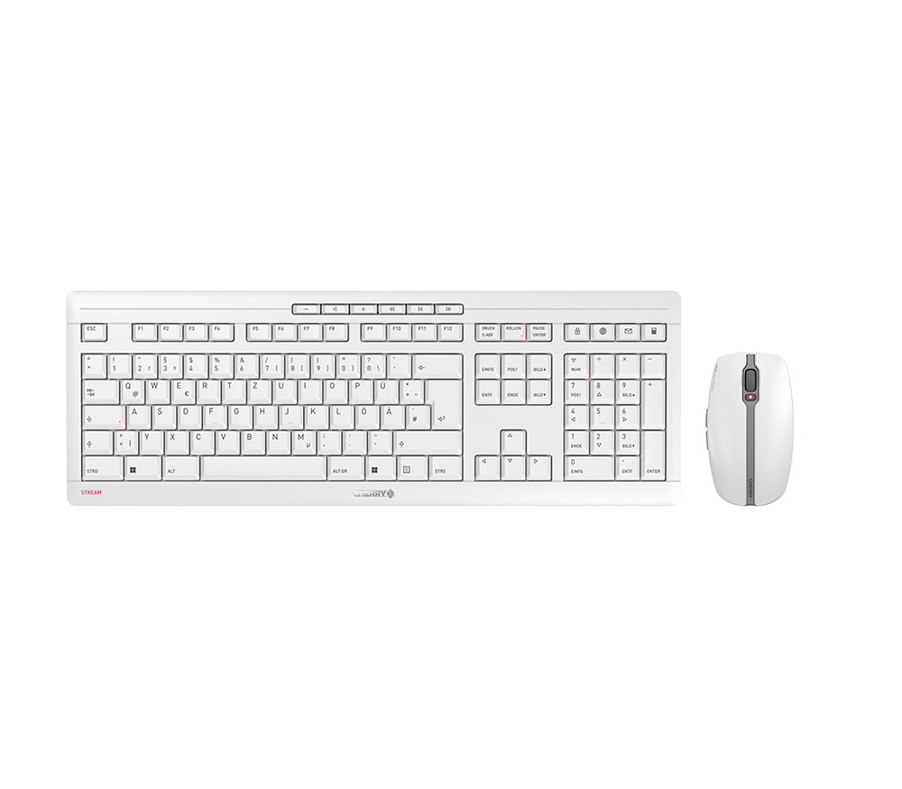 CHERRY STREAM DESKTOP RECHARGE Tastatur-Maus-Set kabellos 2.4 GHz QWERTZ Pale Gray