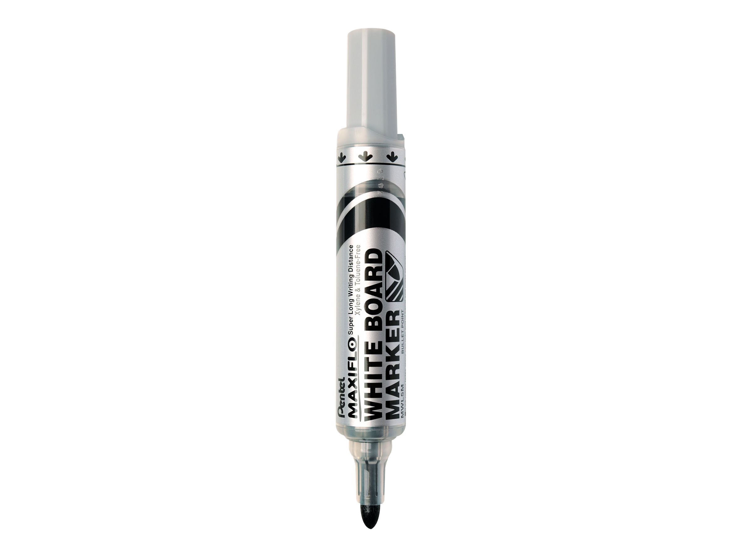 Pentel Maxiflo MWL5M Whiteboard-Marker Set mit Schwamm, Rundspitze 2,1 mm, Schwarz