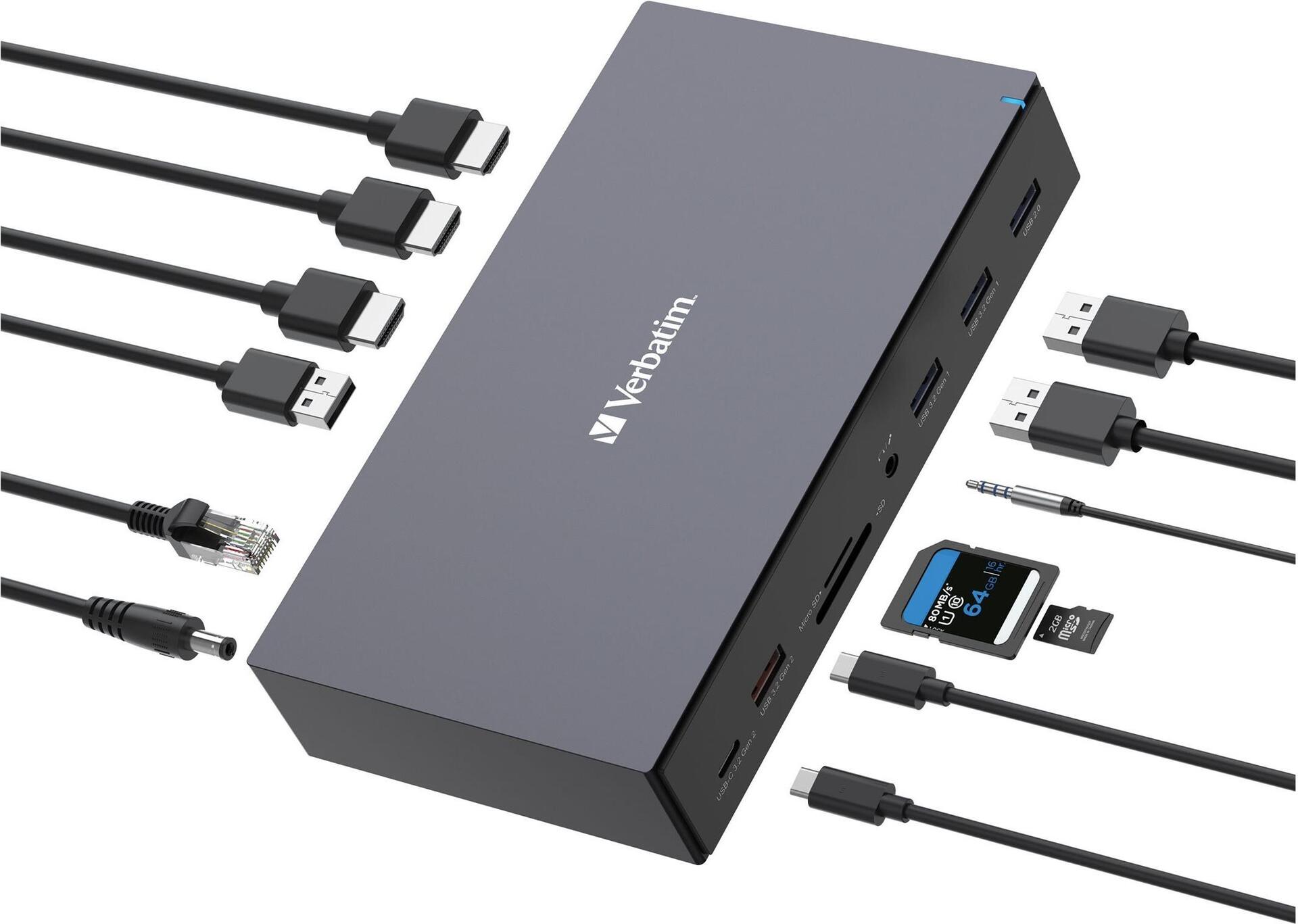 Verbatim Pro CDS-17 Dockingstation USB-C 100 W Power Delivery 8K Schwarz/Grau