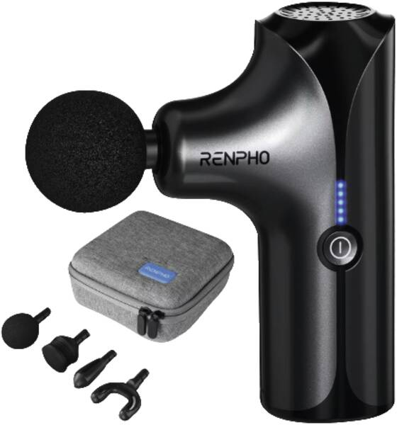 Renpho Mini Massagepistole Perkussions-Massage 3200 RPM 4 Aufsätze 2500 mAh Schwarz