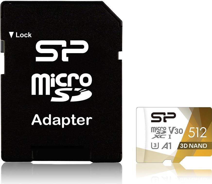 SILICON POWER memory card Superior Pro Micro SDXC 512GB UHS-I U3 V30 +adapter (SP512GBSTXDU3V20AB)