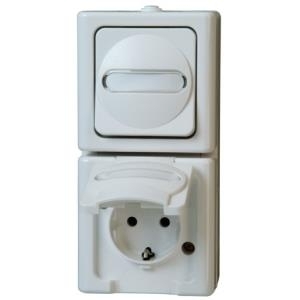 Kombination senkrecht Schalter/Schutzkontaktsteckdose AP-Feuchtraum BLUE ELECTRIC arktis (130802000)