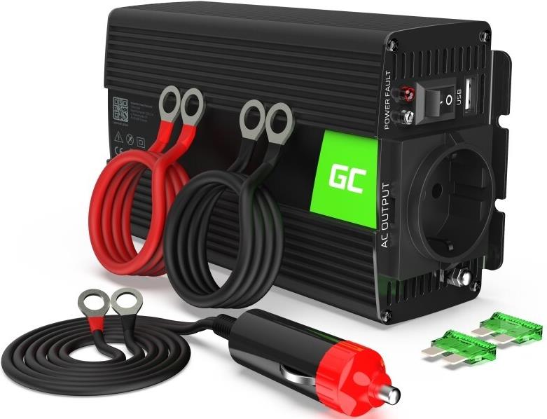 Green Cell INV01DE Wechselrichter 12 V DC auf 230 V AC 300 W Schwarz