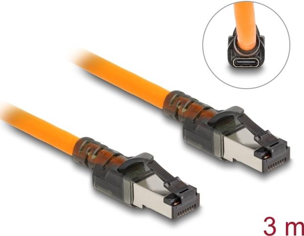 Delock RJ45 Netzwerkkabel mit USB Type-C™ Portfinder Funktion Self Tracing Cat.6A S/FTP 3 m orange (80410)
