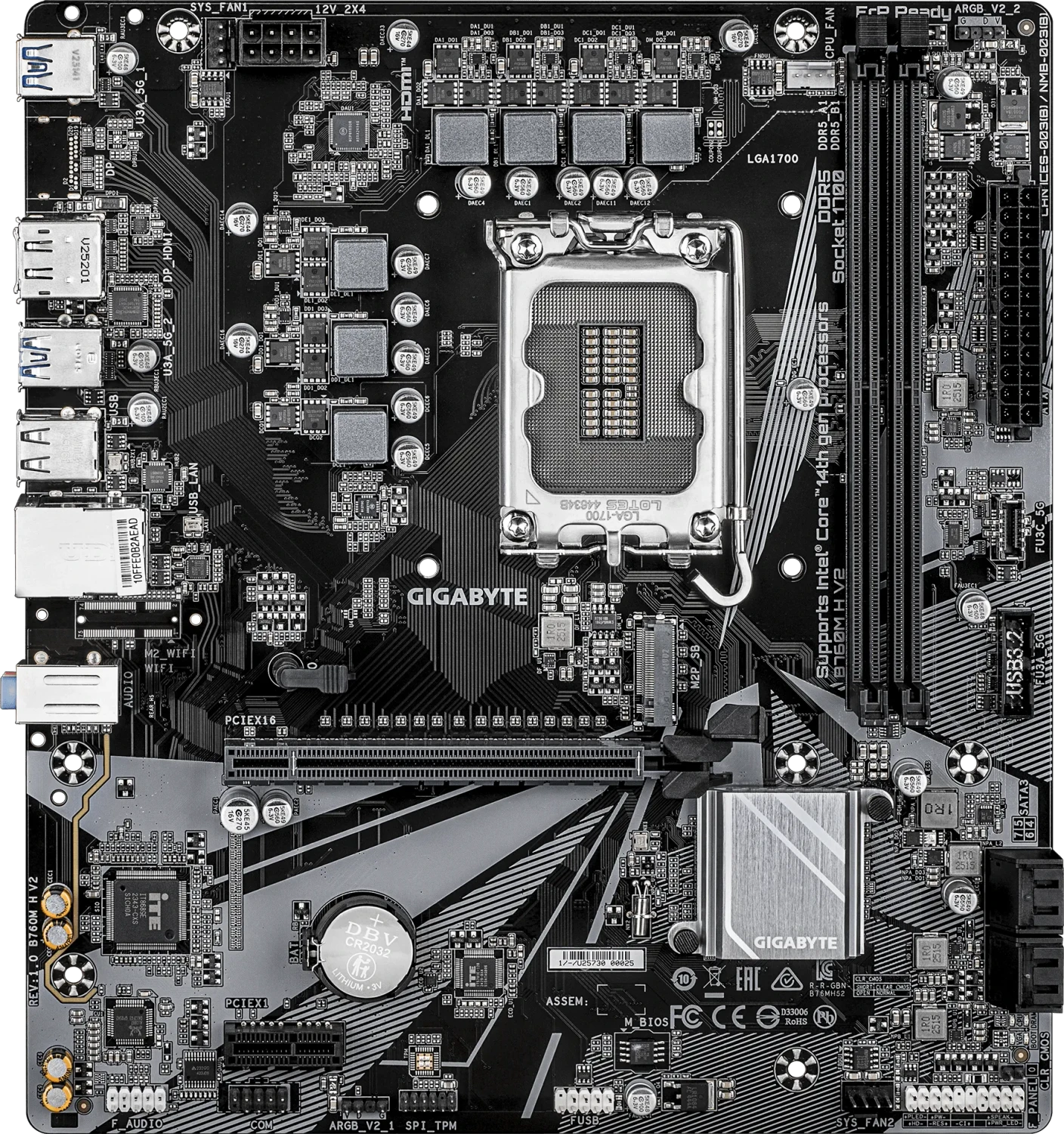 Gigabyte B760M H V2 B760MHV2.1 Mainboard – Intel B760 – LGA1700 – Micro-ATX – DDR5 – 2 Slots – Schwarz