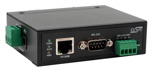 EXSYS Serial Device Server EX-61001 1x RS-232/422/485 mit Netzadapter Schwarz