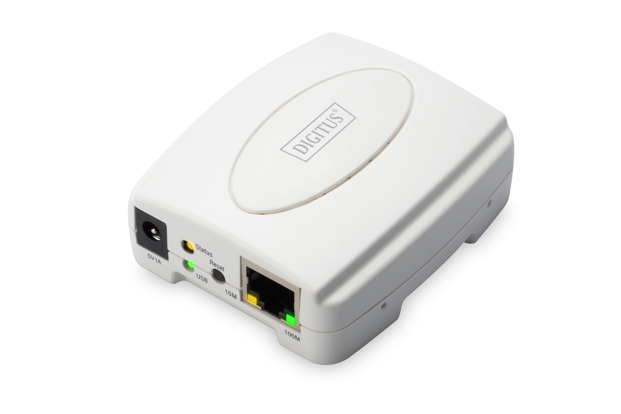 Digitus Fast Ethernet Print Server DN-13003-2, USB 2.0, 1x RJ-45, 1x USB-A, Weiß