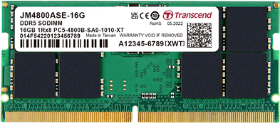 TRANSCEND 16GB JM DDR5 4800 SO-DIMM 1Rx8 2Gx8 CL40 1.1V (JM4800ASE-16G)