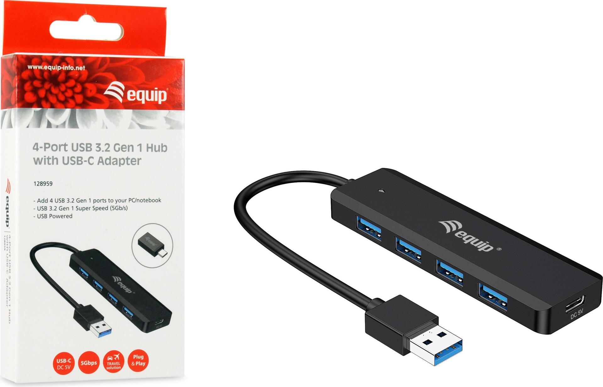 Equip 4-Port-USB-3.2 Gen 1-Hub und Adapter für USB-C (128959)